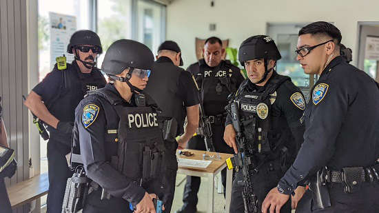 Officers prepare for action